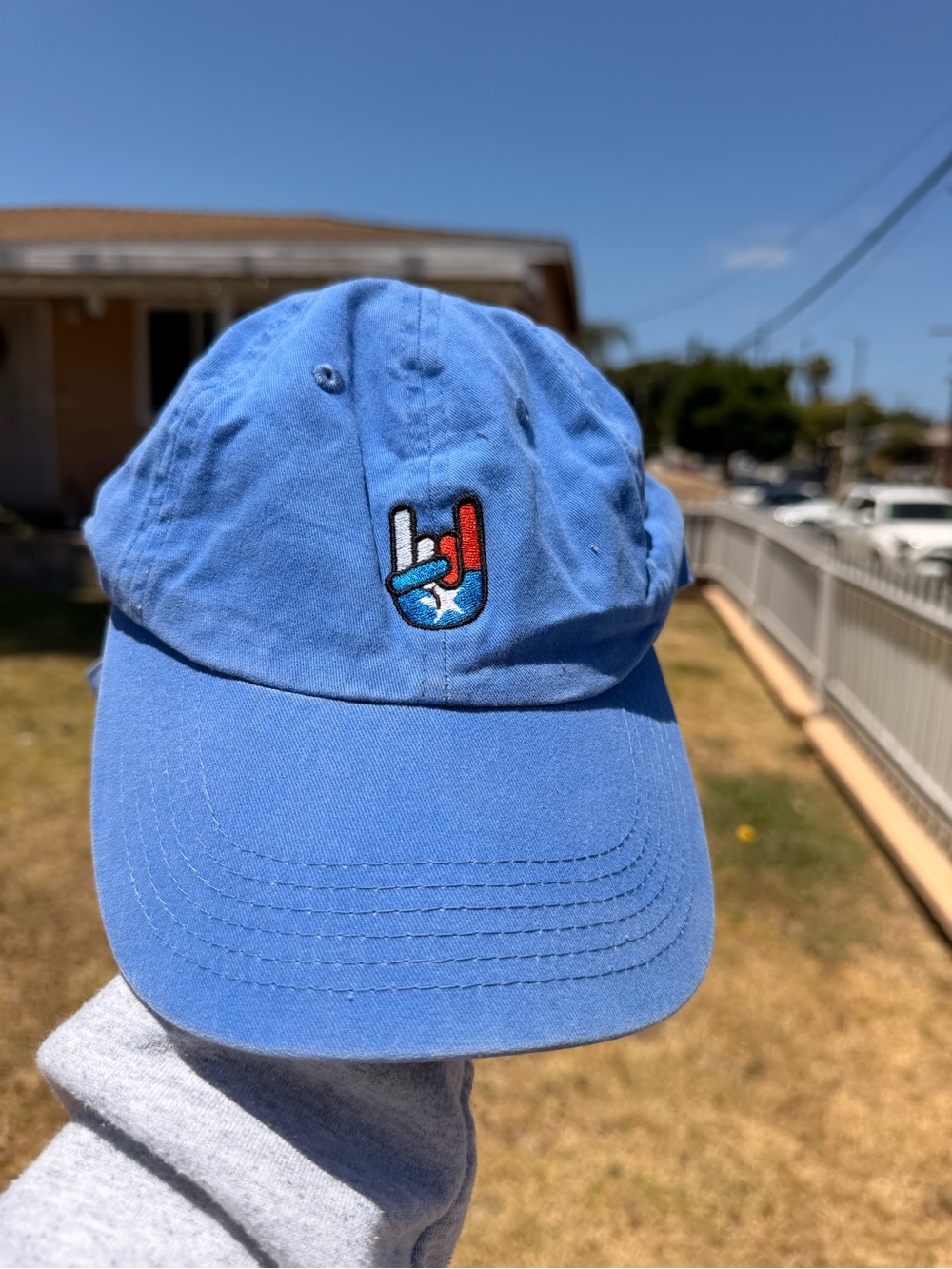 Light Blue Embroidered Hand Logo Baseball Cap